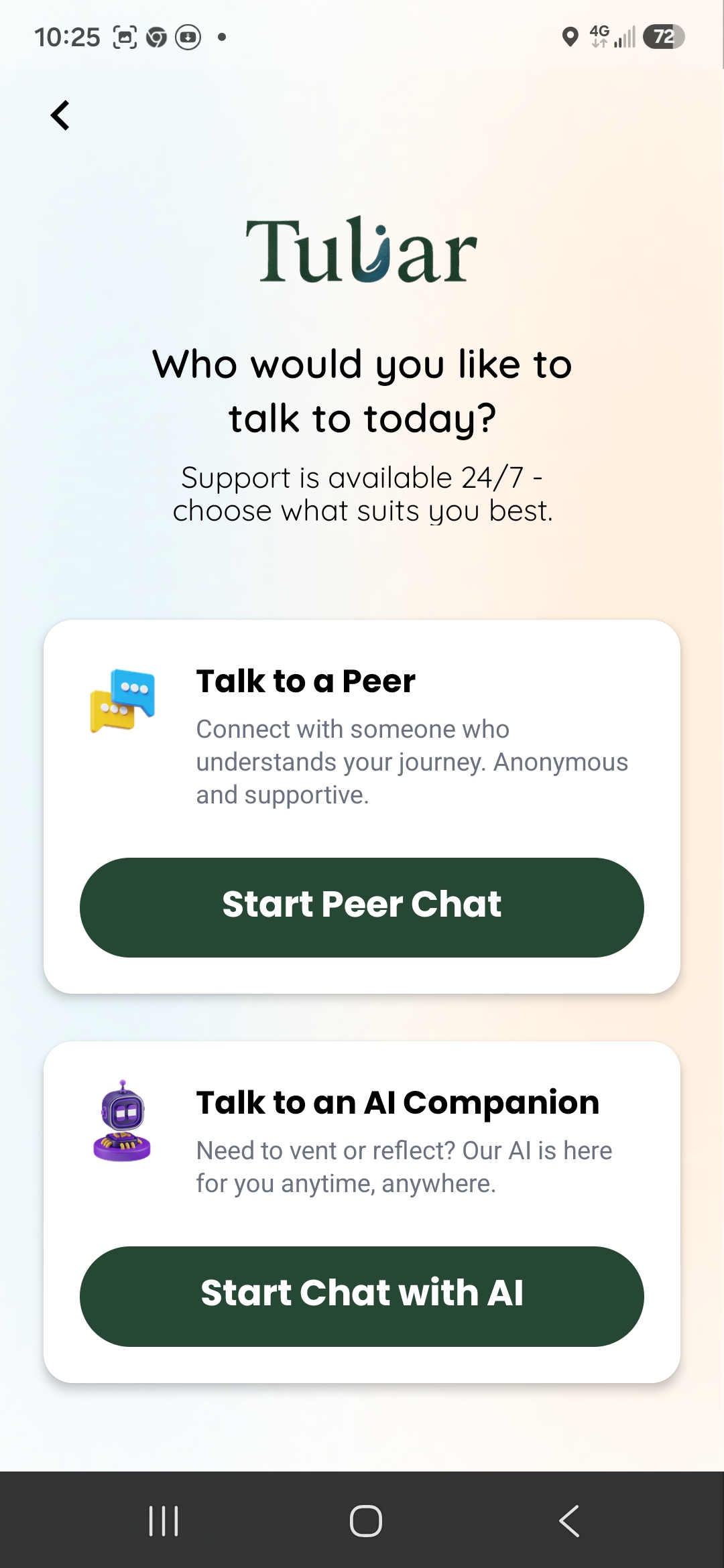 Tuliar client app screen 2